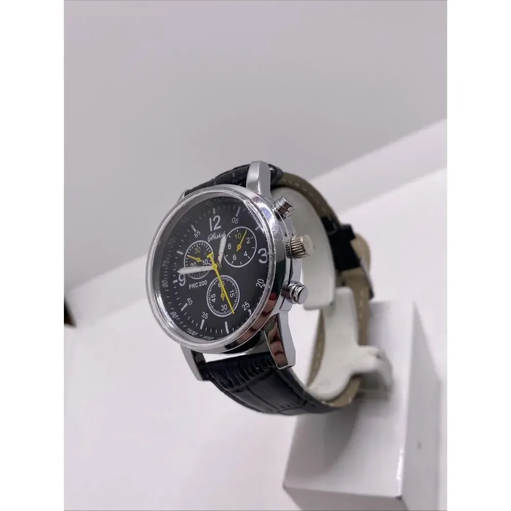 Mens Silver Black Band Watch Works New Battery